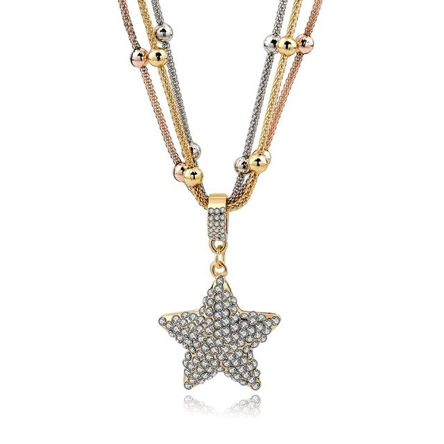 TE™️:Gold Crystal Necklace with Romantic Rhinestone Pendant