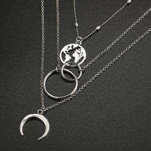 TE™️:Multi-Layer Moon World Map Pendant Necklace