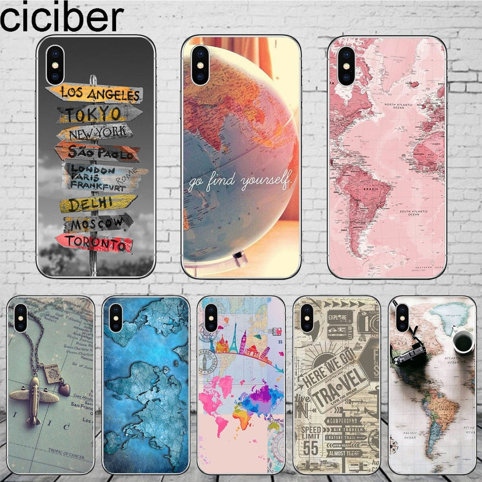 ciciber World Map Travel Phone Cases for iPhone 11 Pro Max Cover For iPhone XR 8 7 6 6S Plus X XS Max 5S SE Soft TPU Shell Coque