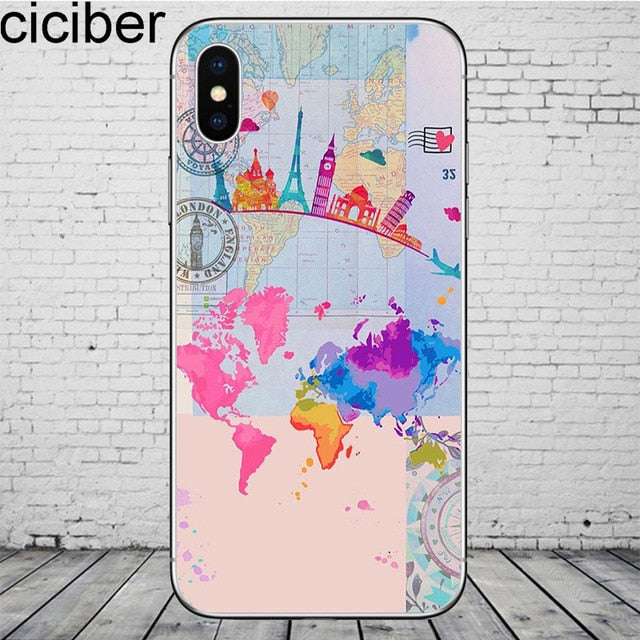 ciciber World Map Travel Phone Cases for iPhone 11 Pro Max Cover For iPhone XR 8 7 6 6S Plus X XS Max 5S SE Soft TPU Shell Coque