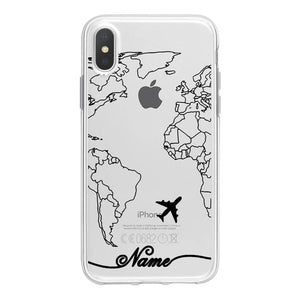 World Map Travel Plans Clear Soft Phone Case For iPhone For iPhone X XS Max 7 8 6 Plus XR Cases DIY Custom Name Line Phone Cover