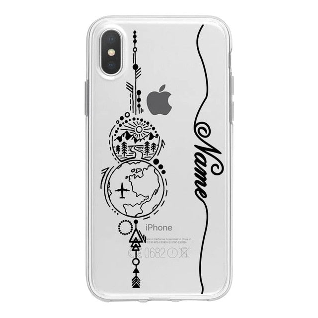 World Map Travel Plans Clear Soft Phone Case For iPhone For iPhone X XS Max 7 8 6 Plus XR Cases DIY Custom Name Line Phone Cover