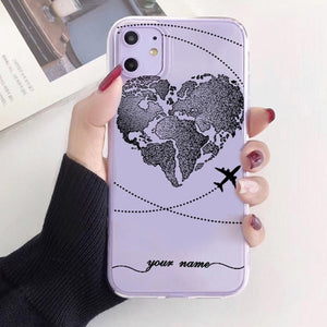 World Map Travel Plans Clear Soft Phone Case For iPhone For iPhone X XS Max 7 8 6 Plus XR Cases DIY Custom Name Line Phone Cover