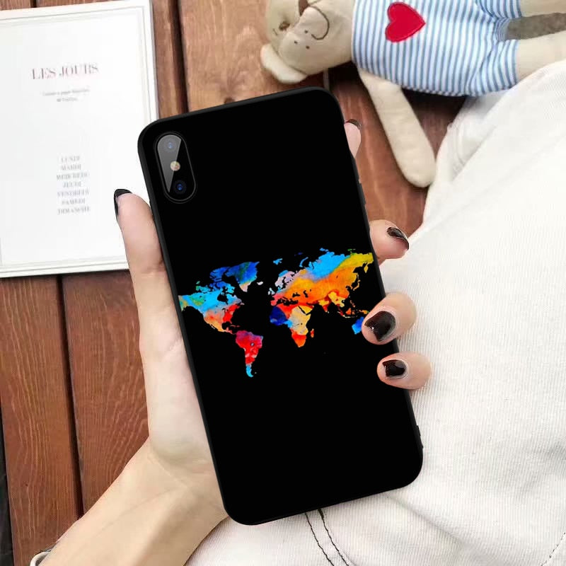 GYKZ World Map Travel Just Go Phone Case For iPhone XS MAX X 11Pro XR 7 8 6 6s Plus Fashion Black Silicone Soft Back Cover Coque
