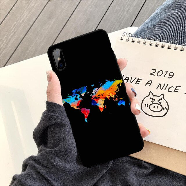 GYKZ World Map Travel Just Go Phone Case For iPhone XS MAX X 11Pro XR 7 8 6 6s Plus Fashion Black Silicone Soft Back Cover Coque