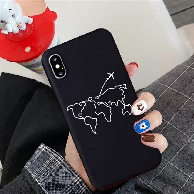 GYKZ World Map Travel Just Go Phone Case For iPhone XS MAX X 11Pro XR 7 8 6 6s Plus Fashion Black Silicone Soft Back Cover Coque