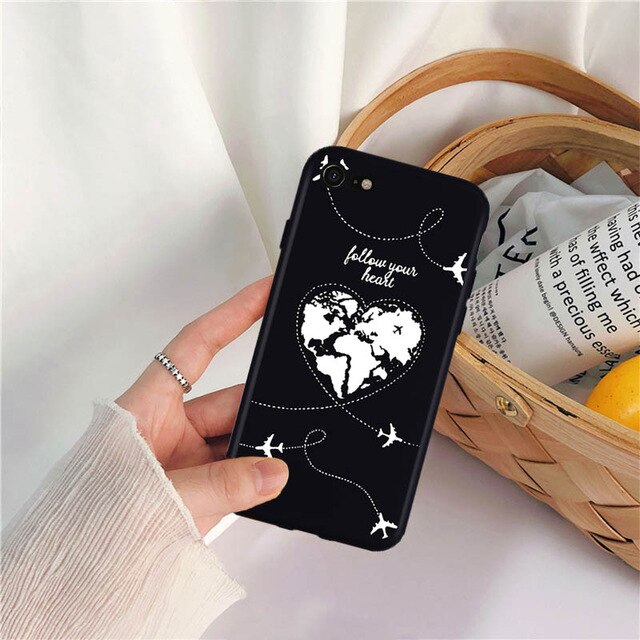 GYKZ World Map Travel Just Go Phone Case For iPhone XS MAX X 11Pro XR 7 8 6 6s Plus Fashion Black Silicone Soft Back Cover Coque