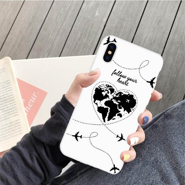 GYKZ World Map Travel Just Go Phone Case For iPhone XS MAX X 11Pro XR 7 8 6 6s Plus Fashion Black Silicone Soft Back Cover Coque